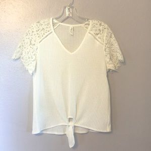 NWOT waffle knit&lace, slight crop tee